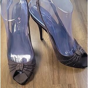 Nina Brown Satin Sparkle Open Toe Slingback Dress Shoes 8M Y2K